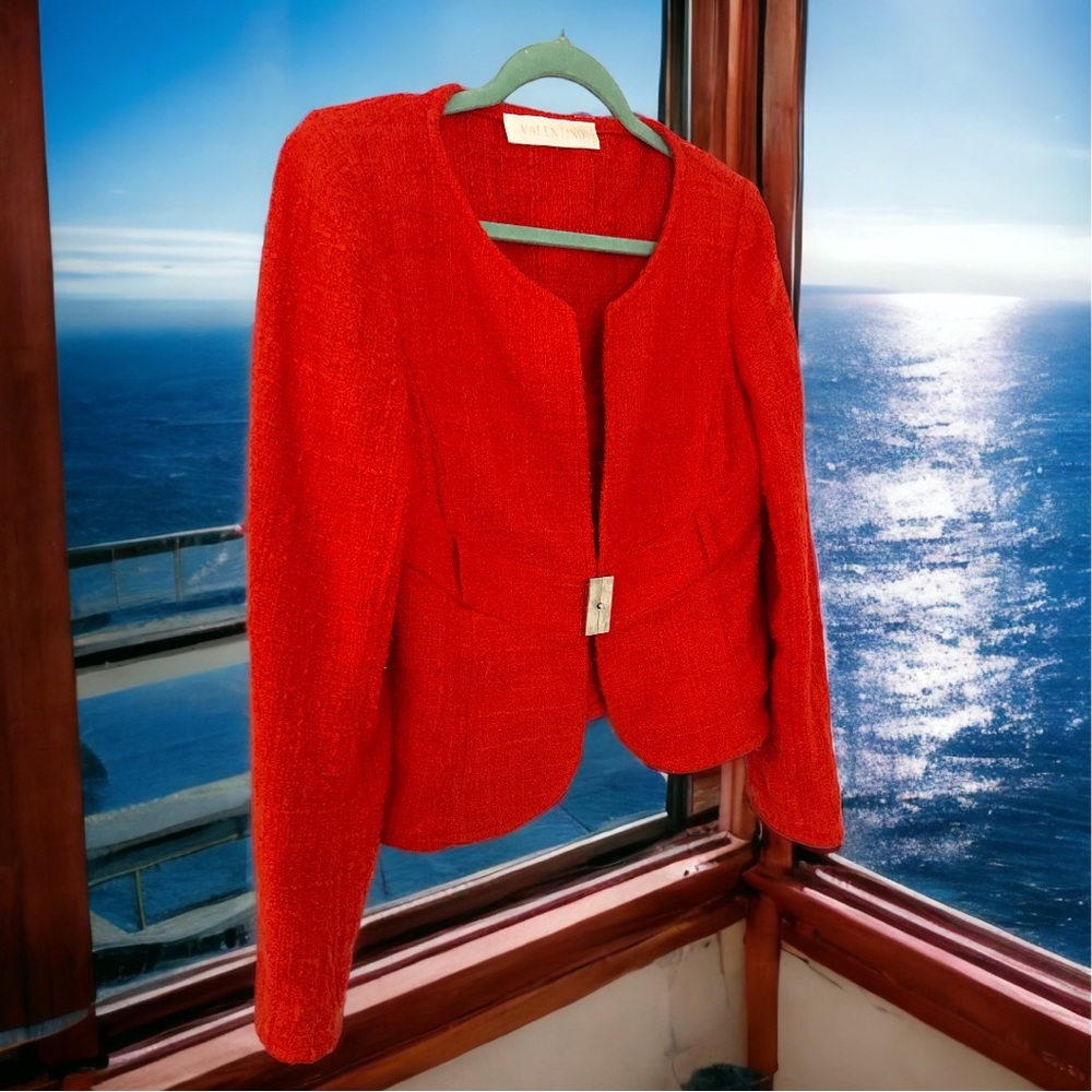 Timeless classic Valentino Spa SZ 10 Orange/Coral lightweight tweed blazer
